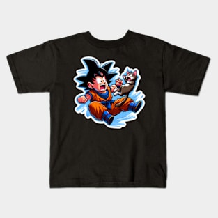 Goku playfully sparring with a surprised animal Kids T-Shirt